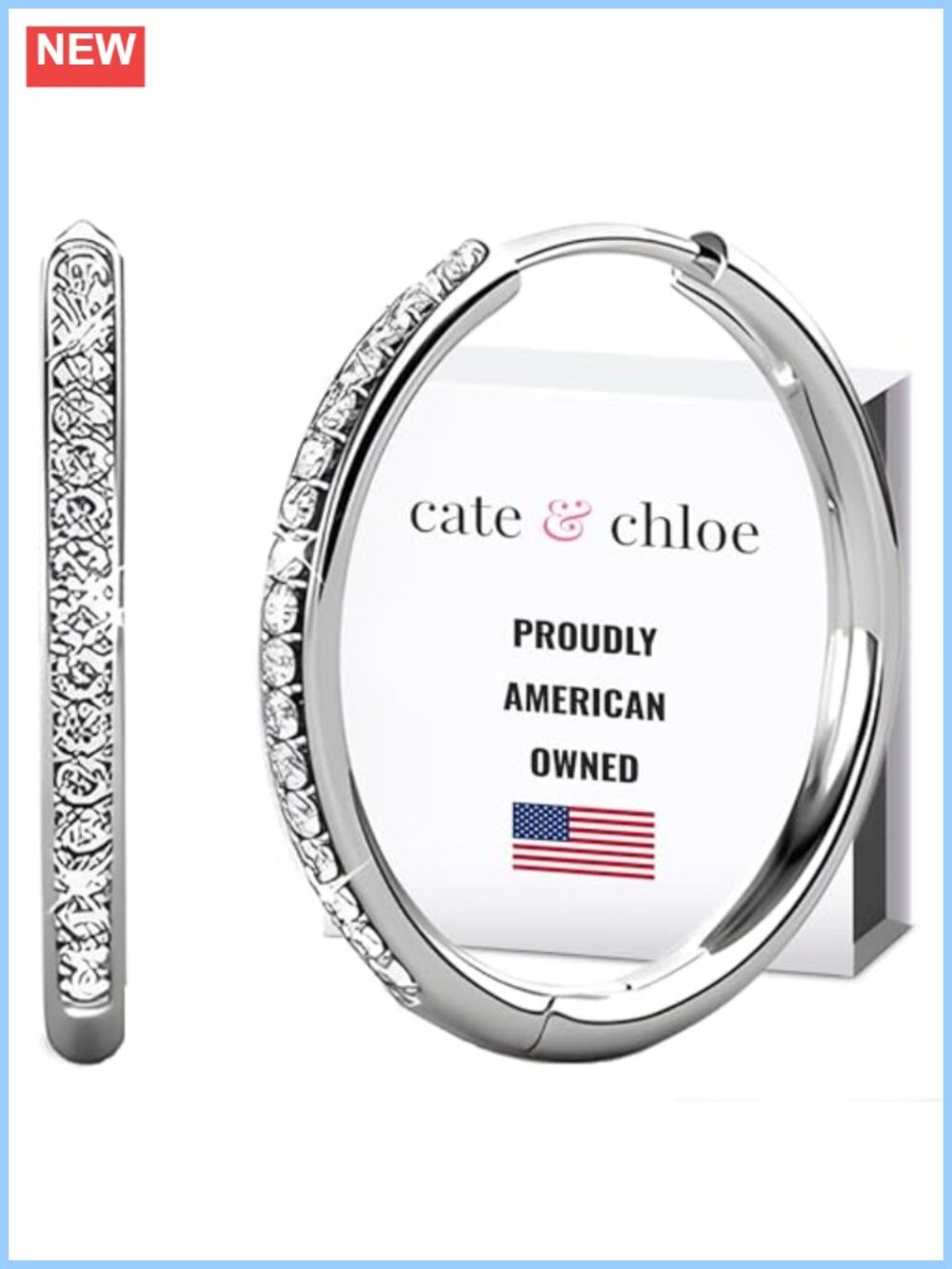 18K Gold Plated Hoop Earrings Cubic Zirconia Hinged Latch Back